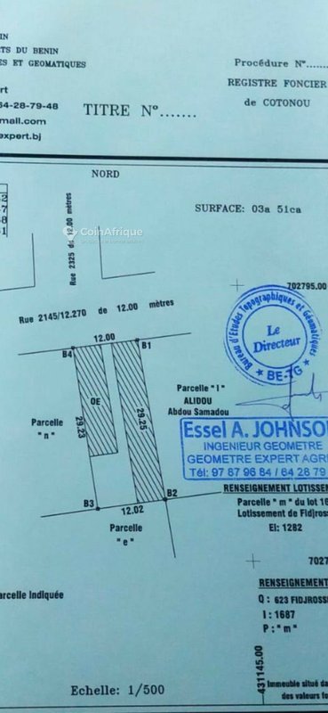 Terrain constructible de 351 m² avec titre foncier en cours et bornage effectué