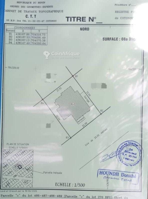 Terrain de 328 m² avec titre foncier sécurisé