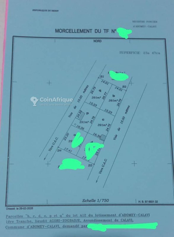 Terrain exceptionnel de 6 parcelles avec titre foncier en position stratégique