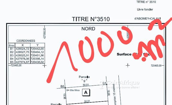 Terrain exceptionnel de 1000 m² avec titre foncier et clôture