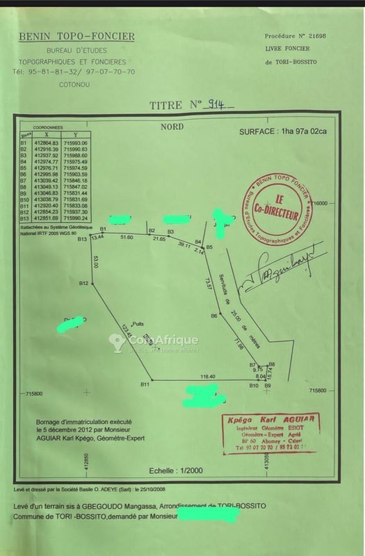 Terrain de 2 hectares avec titre foncier dans une zone habitée