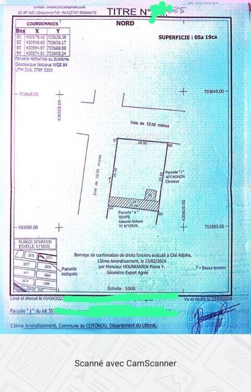 Terrain spacieux de 519 m² avec titre foncier personnel en angle de rue