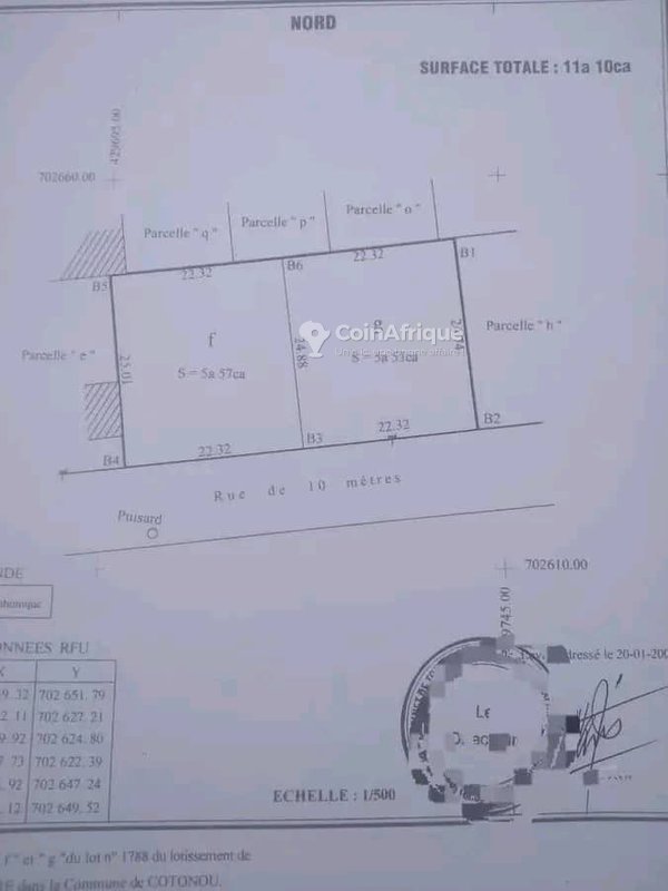 Terrain de 1110 m² avec titre foncier personnel - Emplacement stratégique à Fidjrossè
