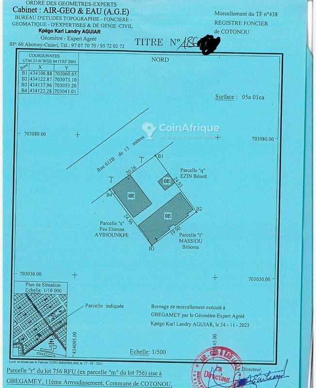 Terrain spacieux de 500 m² avec titre foncier en emplacement stratégique