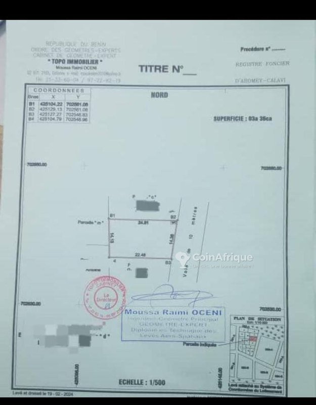Terrain à vendre avec documents légaux complets et plan disponible
