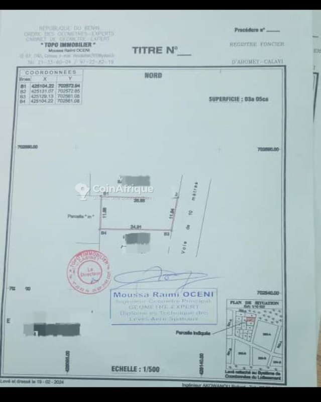 Terrain à vendre avec documents légaux complets et plan disponible
