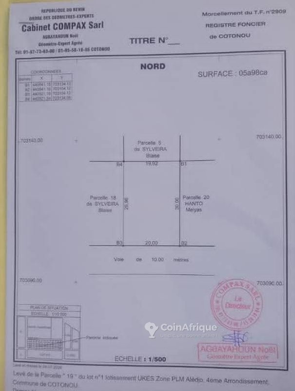 Terrain spacieux de 598 m² avec titre foncier personnel et accès aux voies asphaltées