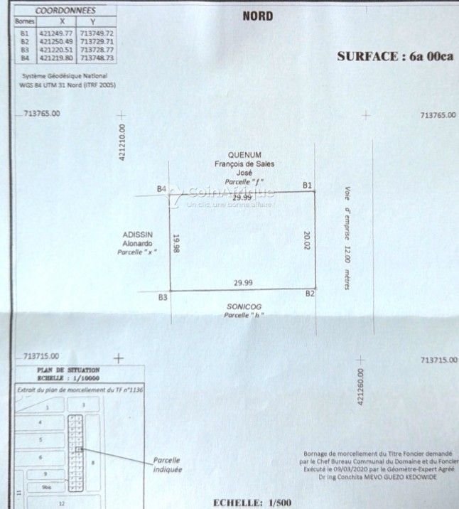 Terrain de 1200 m² avec titres fonciers personnels et emplacement stratégique