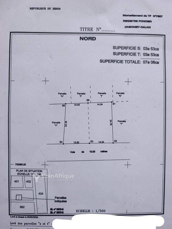 Terrain exceptionnel de 706 m² avec titre foncier et parcelles clôturées
