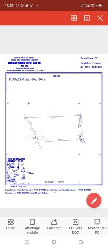Terrain d'un hectare avec titre foncier dans une zone habitée et facilement accessible