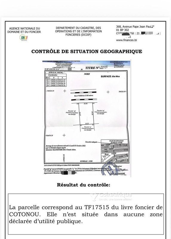 Terrain de 398 m² avec titre foncier personnel en bordure de voie pavée