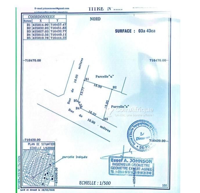 Terrain constructible de 343 m² en angle de rue avec titre foncier
