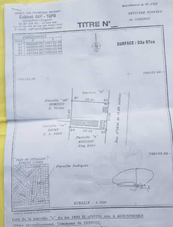 Parcelle exceptionnelle de 397 m² en deuxième position avec titre foncier