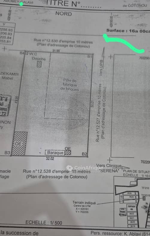Terrain exceptionnel de 1600 m² avec titre foncier personnel en bordure de voie principale