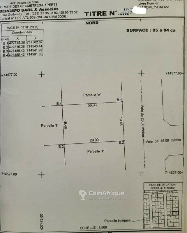 Terrain constructible de 584 m² avec titre foncier personnel et levé topographique