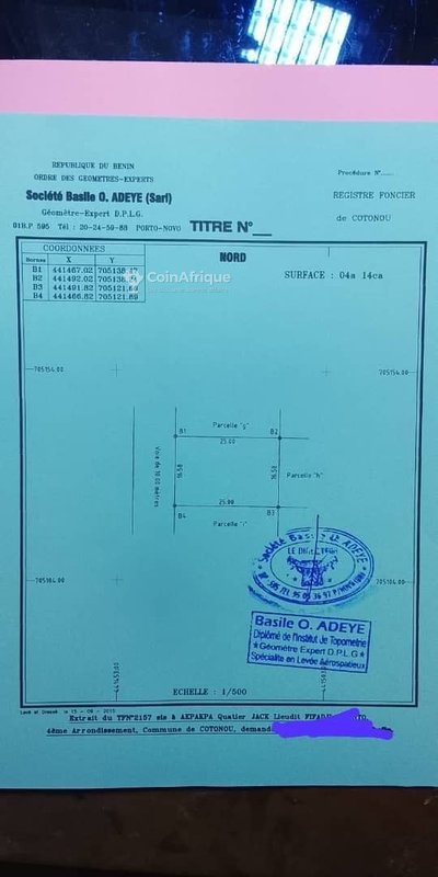 Terrain de 410 m² avec titre foncier personnel et sécurisé