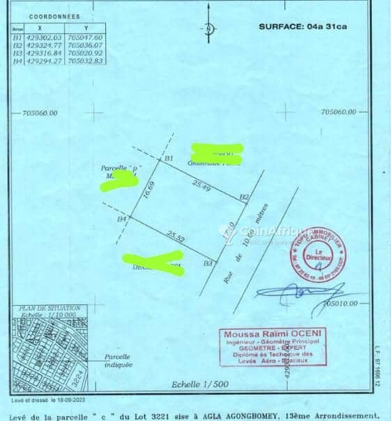 Terrain constructible de 430 m² avec titre foncier dans un quartier sécurisé