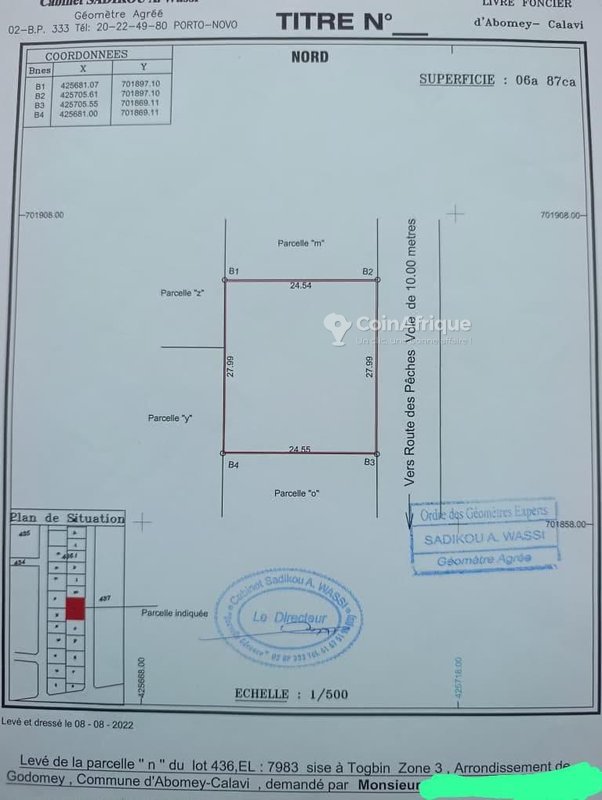 Terrain exceptionnel de 687 m² avec titre foncier et documents légaux complets