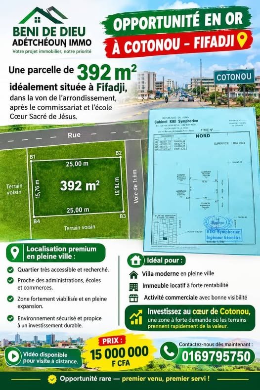 Terrain de 392 m² viabilisé dans un quartier stratégique et sécurisé