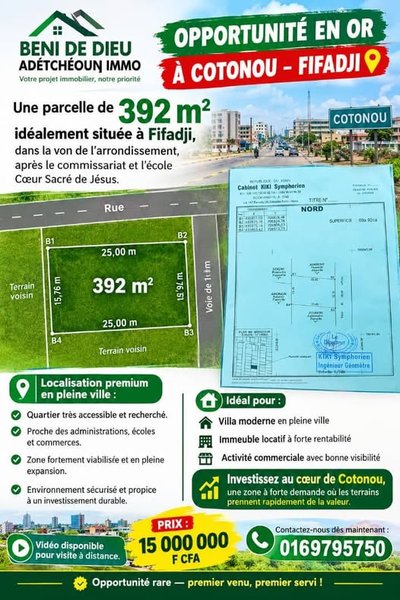 Terrain de 392 m² viabilisé dans un quartier stratégique et sécurisé