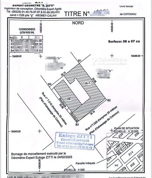 Terrain en angle de rue de 807m² avec titre foncier personnel - Opportunité idéale pour projet immobilier