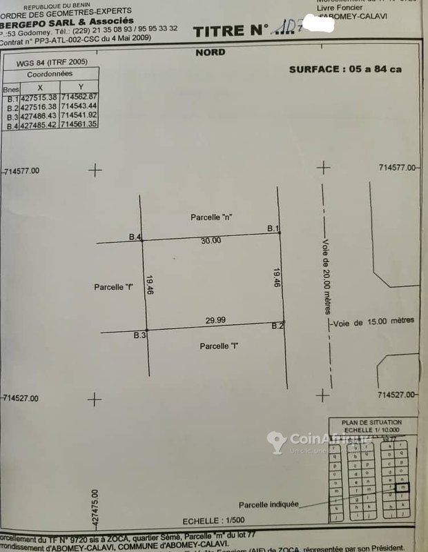 Terrain de 600 m² avec titre foncier personnel et voie large