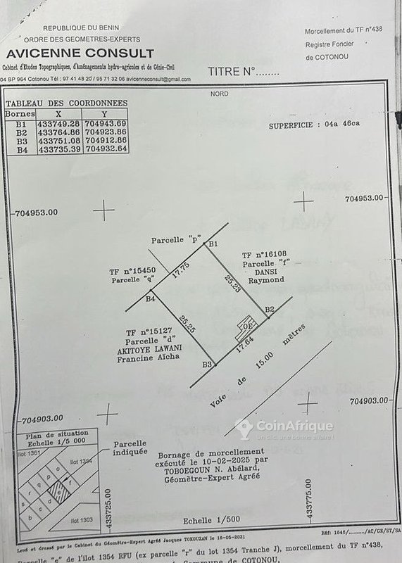 Terrain en vente avec titre foncier personnel en position stratégique